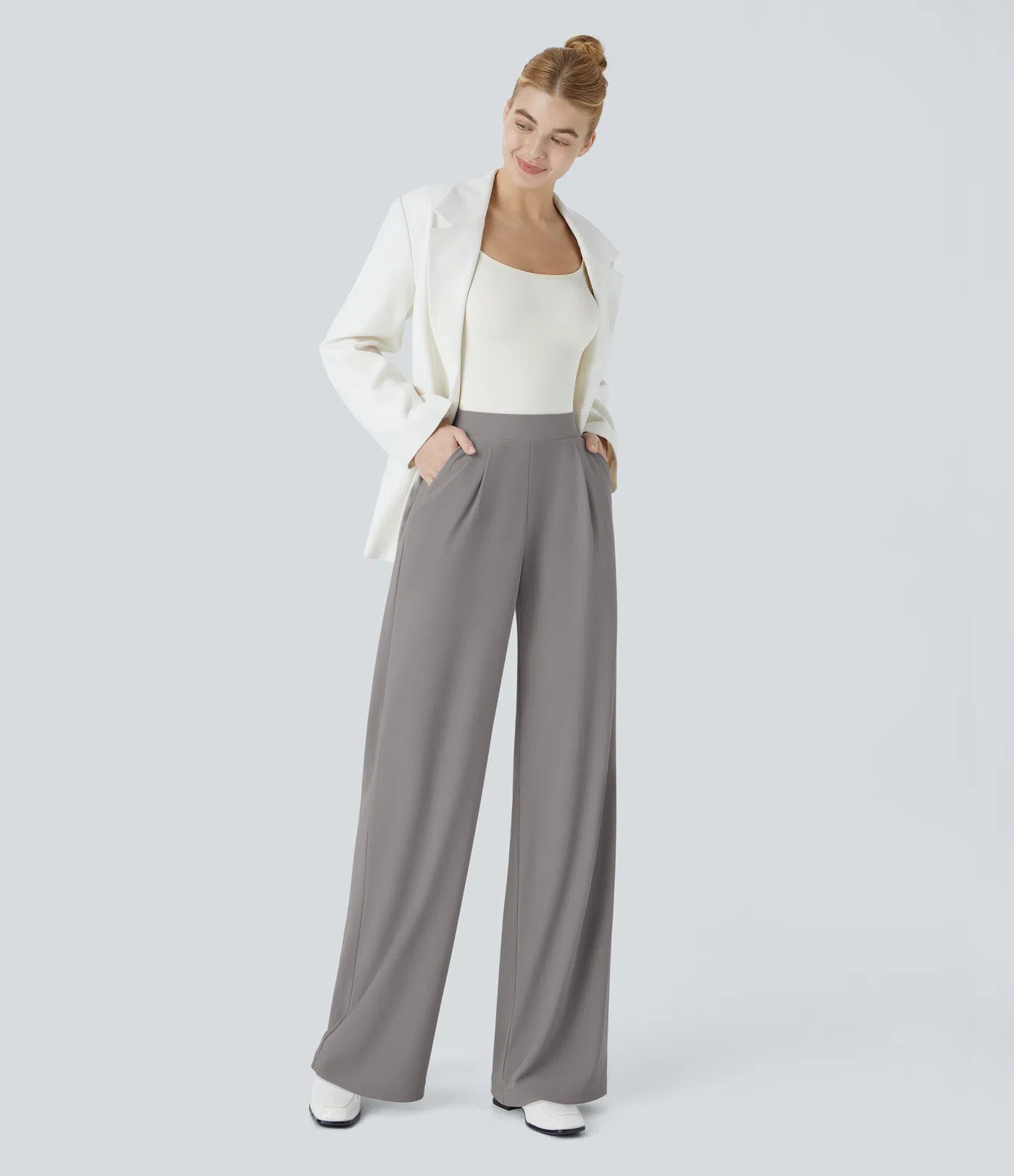 Halara Flex™ High Waisted Body Sculpt Waist-Slimming Pocket Wide Leg Micro Waffle Work Pants