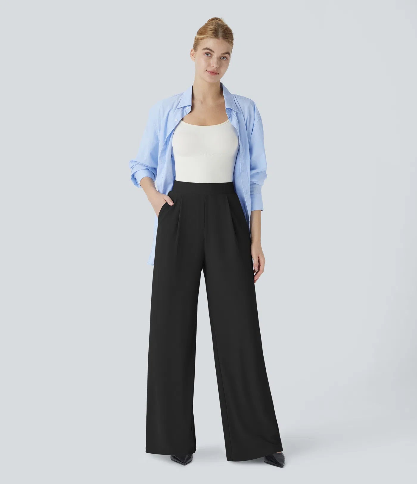 Halara Flex™ High Waisted Body Sculpt Waist-Slimming Pocket Wide Leg Micro Waffle Work Pants